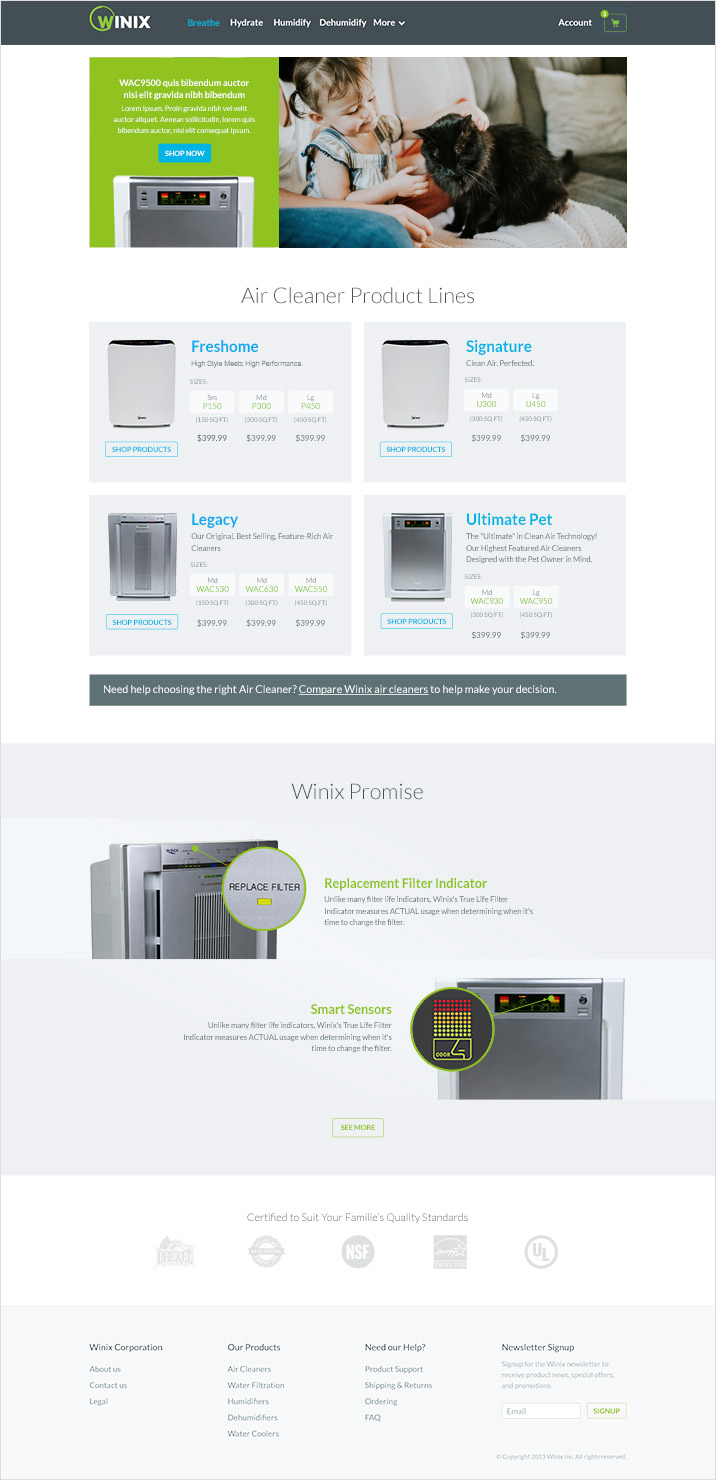 Winix webpage